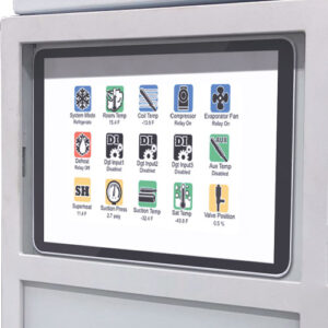 Blood plasma freezer and environmental test room settings are accessible through a detachable tablet interface located on the front of the freezer.